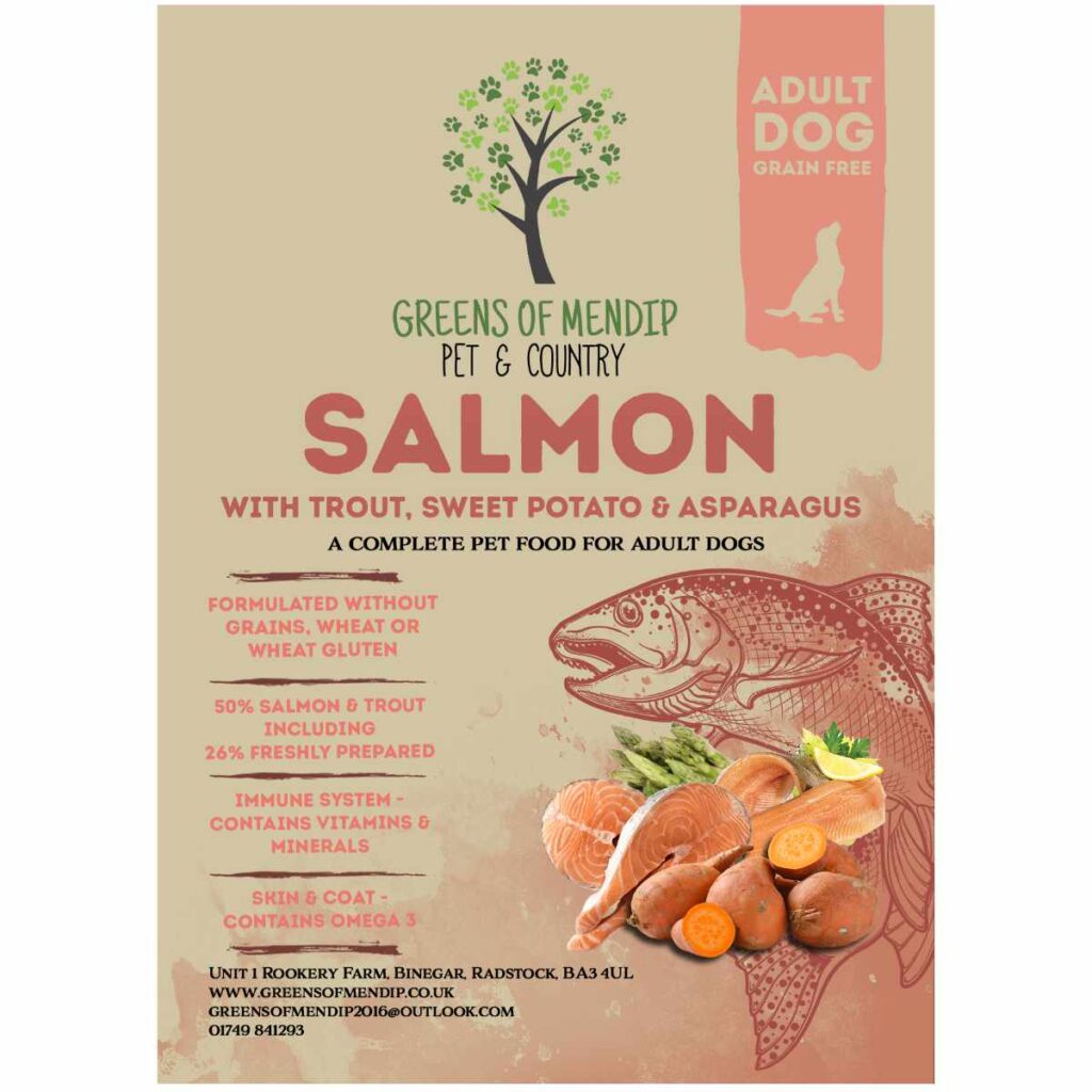 Grain Free Salmon with Sweet Potato Adult Dog Food - Greens of Mendip