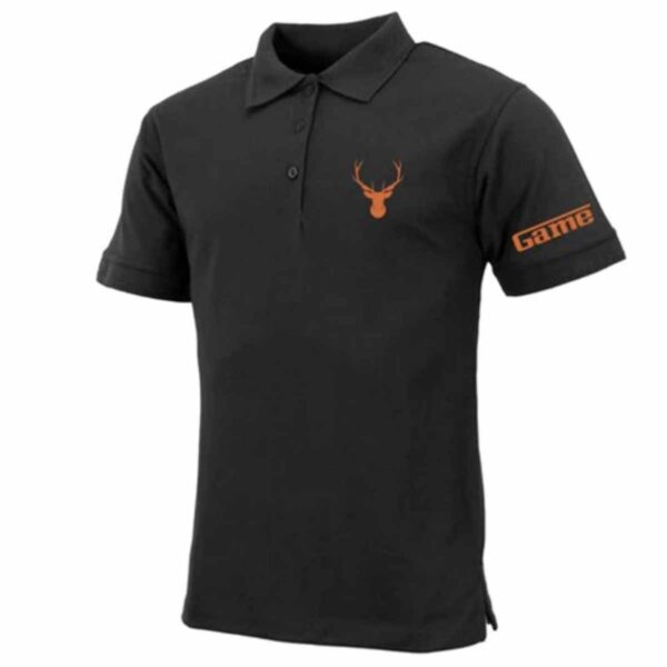 Mens Premium Polo Shirt with Stag & Game Logo Printing black