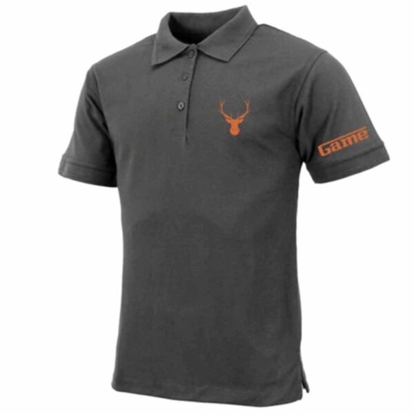 Mens Premium Polo Shirt with Stag & Game Logo Printing charcoal