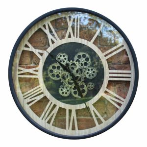 Black and Natural Moving Gear Clock, 57cm 2