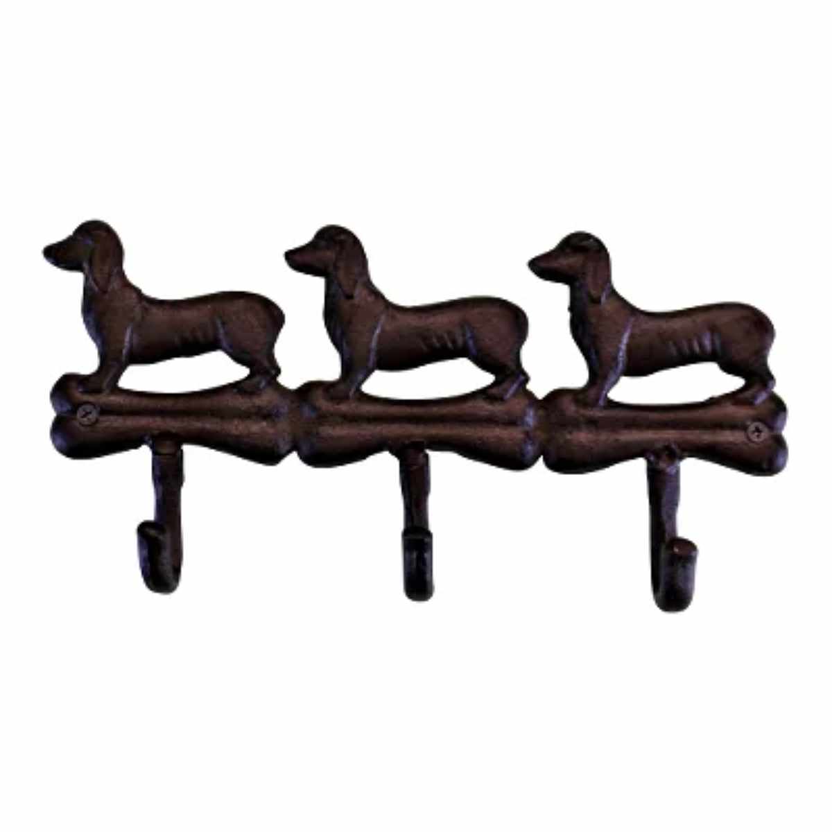 Rustic Cast Iron Wall Hooks, Sausage Dog Design With 3 Hooks 2