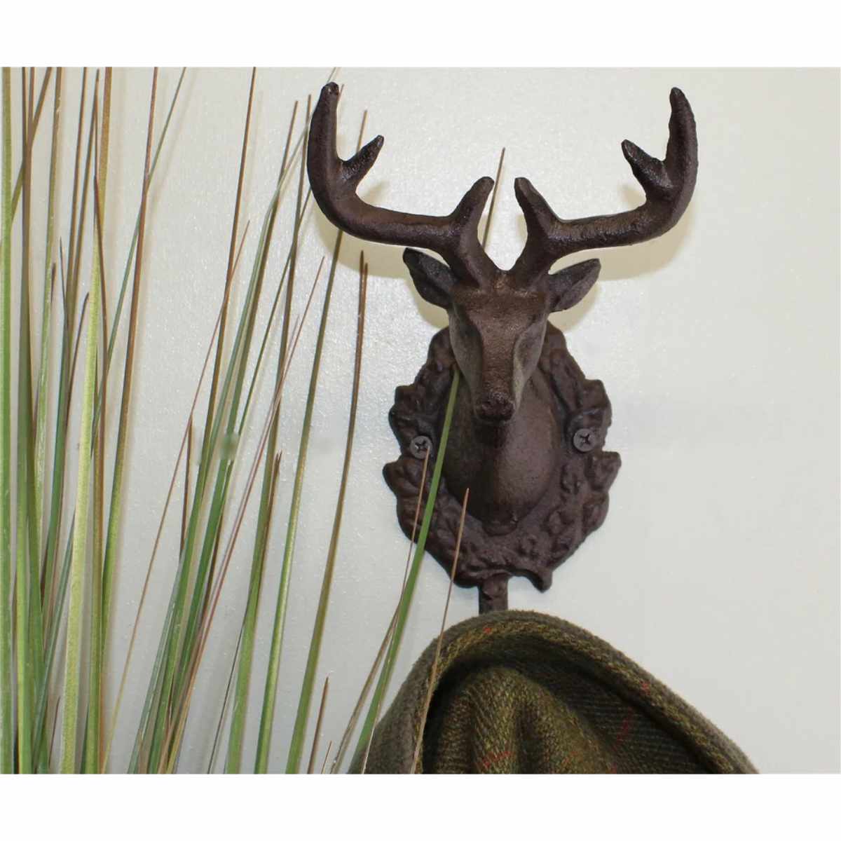 Rustic Cast Iron Wall Hooks, Single Stag Bust 2